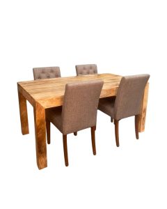 Light Mango Wood 160cm Dining Table & 4 Milan Button Dining Chairs