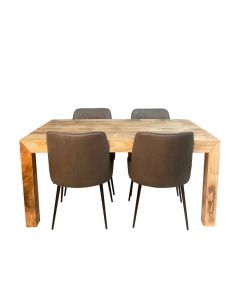 Light Mango Wood 160cm Dining Table & 4 Henley Faux Leather Dining Chairs