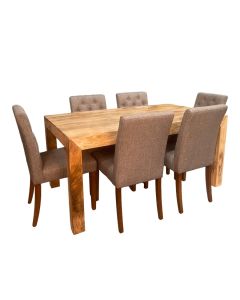 Light Mango Wood 160cm Dining Table & 6 Milan Button Dining Chairs