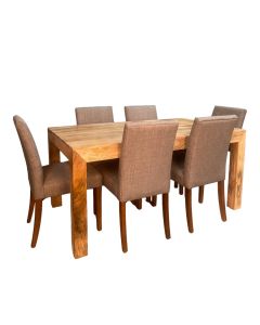 Light Mango Wood 160cm Dining Table & 6 Milan Fabric DIning Chairs