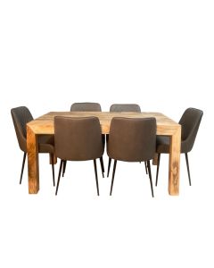 Light Dakota 160cm Dining Table & 6 Henley Faux Leather Dining Chairs