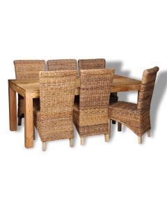 Dakota Light 180cm Dining Table and 6 Rattan Chairs