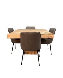 Light Mango Wood 120cm Cube Dining Table & 4 Henlye Faux Leather Dining Chairs