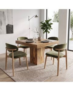 Light Mango Wood 90cm Cube Dining Table & 4 Scandi Chairs (5 Colours)