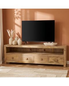 Light Dakota Mango Wood Large 200cm Media Unit - In Stock 