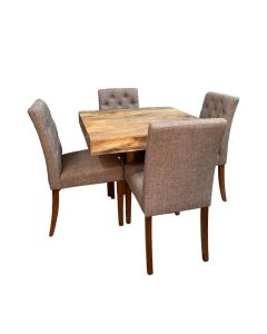 Light Mango Wood 90cm Cube Dining Table & 4 Milan Button Dining Chairs