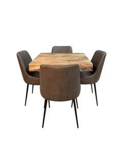 Light Dakota 90cm Cube Dining Table & 4 Henley Faux Leather Dining Chairs
