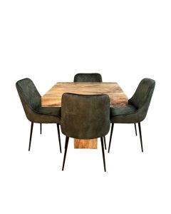 Light Mango Wood 90cm Cube Dining Table & 4 Henley Velvet Dining Chairs