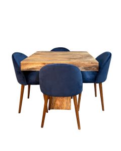 Light Mango Wood 90cm Cube Dining Table & 4 Royal Blue Dining Chairs