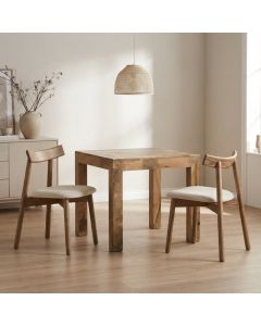 Light Dakota Mango Wood 80CM Table & 2 Japandi Chairs (3 Colours)