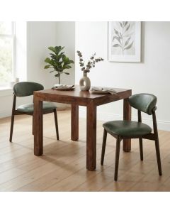 Dakota 80cm Dining Table & 2 Scandi Green Faux Leather Chairs - Due 19th October