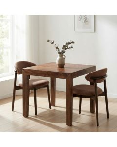 Dakota 80cm Dining Table & 2 Scandi Tan Faux Leather Chairs - Due 19th October