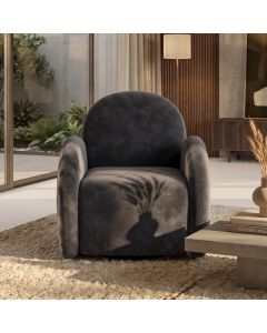 Charcoal Velvet Easy Swivel Chair - In Stock