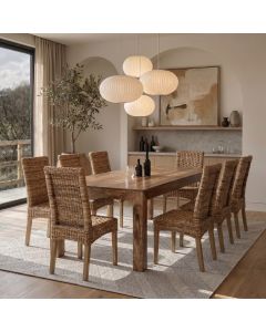 Dakota Light 220cm Dining Table & 8 Rattan Chairs (3 Styles) 