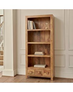 Light Dakota Mango Wood 76cm 3 Drawer Bookcase - In Stock