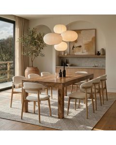 Light Dakota 220cm Mango Wood Dining Table & 8 Scandi Cream Boucle Oak Dining Chair - Due Late May