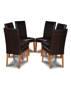 Set of 6 Brown Barcelona Leather Dining Chairs (Light Leg) - In Stock