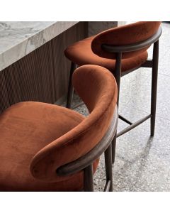 Scandi Rust-Orange Velvet Oak Bar Stool - Dark Leg - Due Late June 