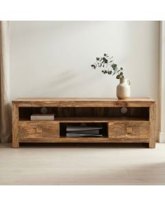 Light Dakota Mango Wood 145cm 2 Drawer Media Unit - Due 29th August 