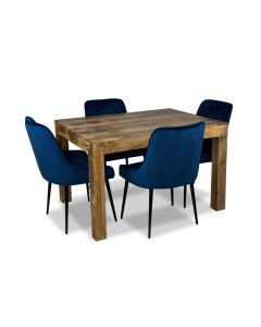 Light Dakota 120cm Dining Table &amp; 4 Velvet Henley Chairs-Royal Blue