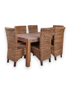 Cube Natural 180cm Dining Table & 6 Rattan Chairs