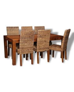Large Cube Dining Table & 6 Rattan Chairs