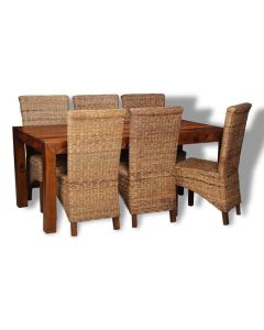 Large Cube Dining Table & 6 Rattan Chairs