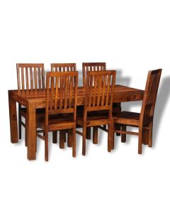 Cube Sheesham - Honey - 180cm Dining Table & 6 Cube Chairs - In Stock-Honey