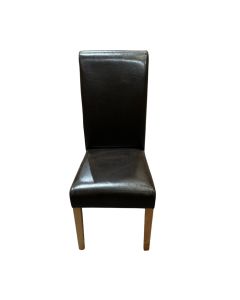 Ex Display Brown Leather Rollback Dining Chair (Dark Leg) (T514) - One Available