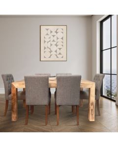Light Mango Wood 160cm Dining Table & 6 Milan Button DIning Chairs