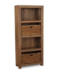 Cube Natural Bookcase with Rattan Baskets