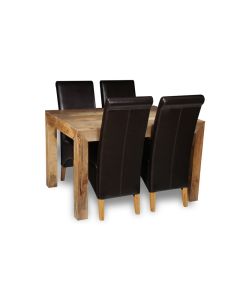 Light Dakota 120cm Dining Table & 4 Leather Rollback Chairs