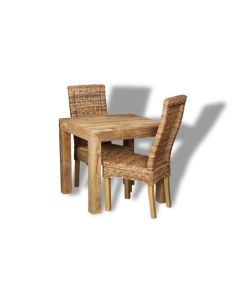 Light Mango Wood 80cm Dining Table & 2 Rattan Chairs