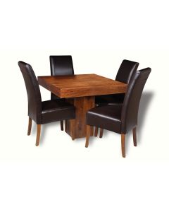Small Dakota Cube Dining Table & 4 Madrid Leather Chairs : Madrid - Brown