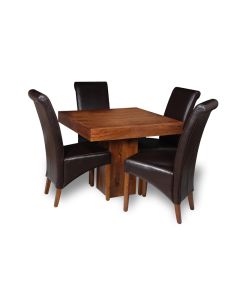 Small Dakota Cube Dining Table & 4 Leather Rollback Dining Chair : Rollback - Brown