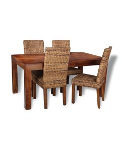 Dakota 160cm Dining Table & 4 Rattan Chairs : Havana