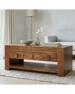 Dakota Mango Wood 110cm 6 Drawer Coffee Table