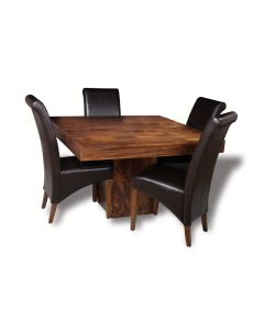 Dakota Cube Dining Table & 4 Rollback Chairs : Rollback - Brown