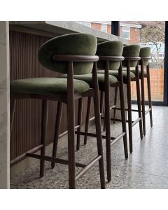 Scandi Green Velvet Oak Bar Stool - Dark Leg - In Stock 