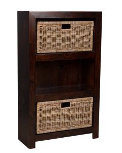 Mango Wood Medium Shelves and Rattan Wicker Baskets 