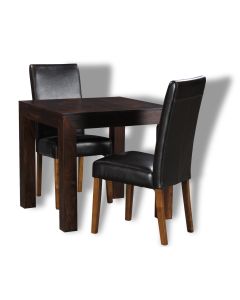 Mango Wood 80cm Dining Table and 2 Leather Dining Chairs