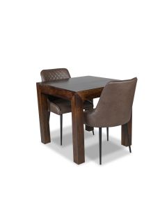 Mango Wood 80cm Dining Table & 2 Henley Faux Leather Chairs