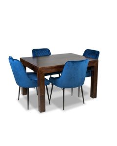 Mango Wood 120cm Dining Table &amp; 4 Henley Velvet Chairs-Royal Blue