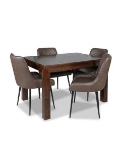 Mango Wood 120cm Dining Table & 4 Henley Faux Leather Chairs