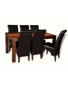 Mango Wood 180cm Dining Table & 6 Rollback Chairs