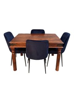 Jali 120cm Dining Table & 4 Henley Velvet Dining Chairs
