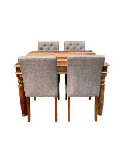 Jali Light 120cm Dining Table & 4 Milan Button Dining Chairs