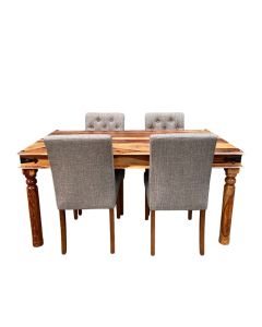 Jali Light 160cm Dining Table & 4 Milan Button Dining Chairs