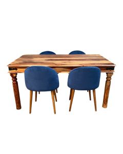 Jali Light 160cm DIning Table & 4 Zena Blue Dining Chairs