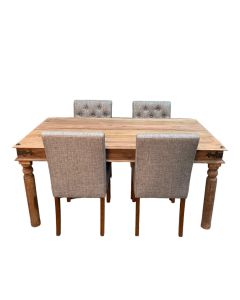 Jali Natural 160cm Dining Table & 4 Milan Button Dining Chair